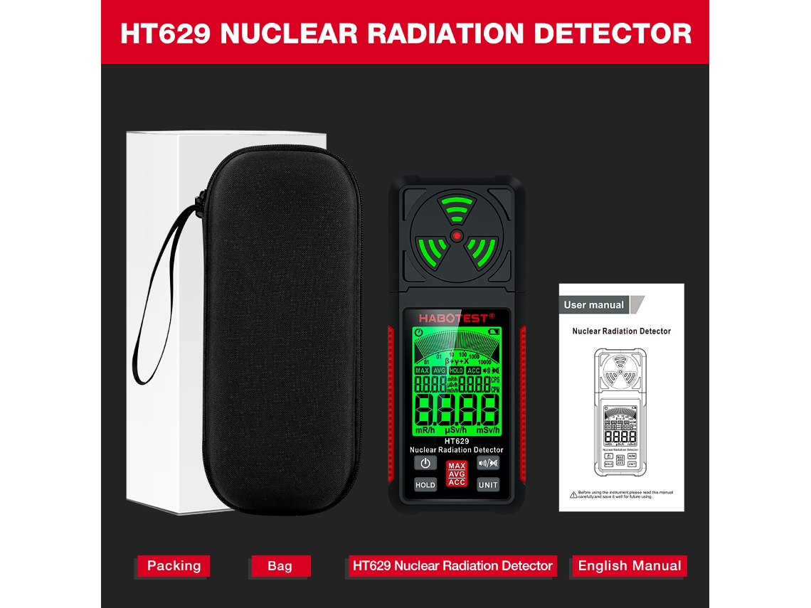 Detetor De Radiação Nuclear Habotest Ht629 Contador Geiger Para Raios X Γ Β Com Display Lcd Dosímetro Pessoal