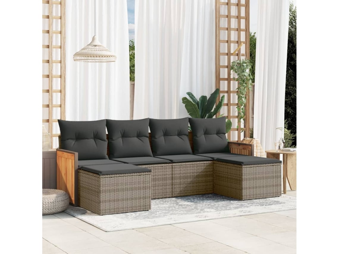Conjunto de sofá de jardín con cojines de mimbre gris, Dkd Home Decor