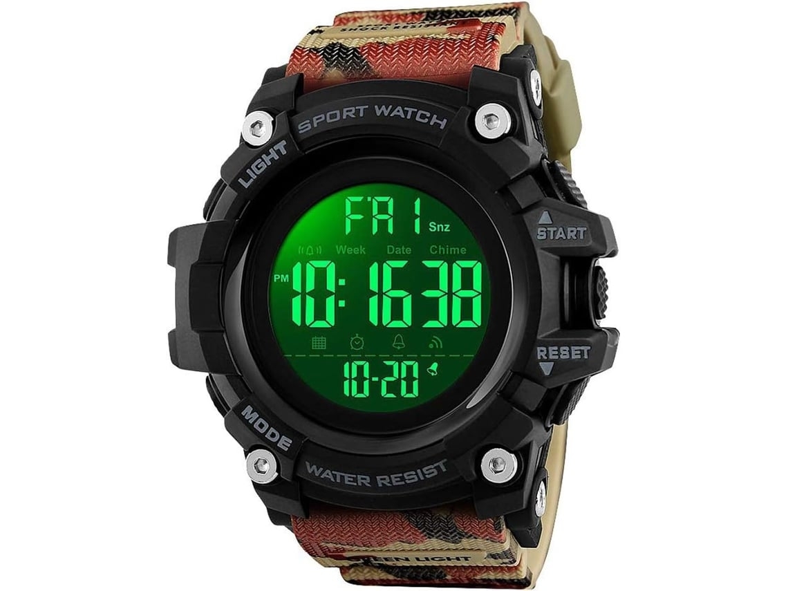 Reloj de pulsera para hombre 50M con alarma Manecillas impermeables Led-Verde