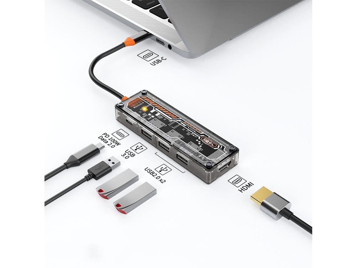 Estación de acoplamiento Yizhood USB C a HDMI compatible con pantalla 4k30hz Hub USB C 3.0 de 5 gbps 100w PD Negro