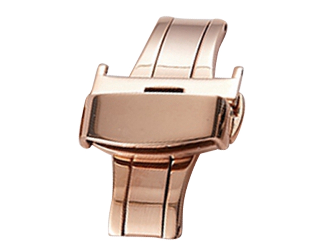 Brazalete De Reloj De Acero Inoxidable Con Cierre Desplegable Doble Y Botón Pulsador, 18 Mm, Oro Rosa.