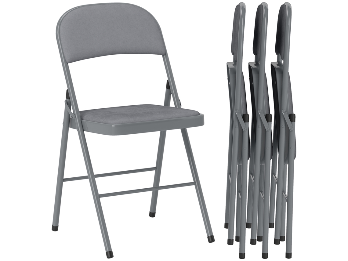 Juego de 4 sillas plegables PMM CAPITALI, portátiles, tapizadas en terciopelo, con estructura de acero, color gris claro.
