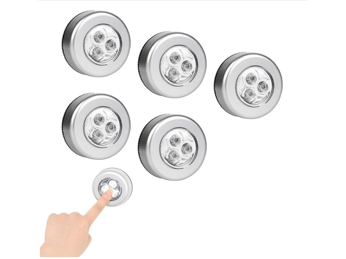 Kit Com 5 Spots Led Adesivos, Luminárias De Foco Com Fixação Autoadesiva (pilhas Não Incluídas)