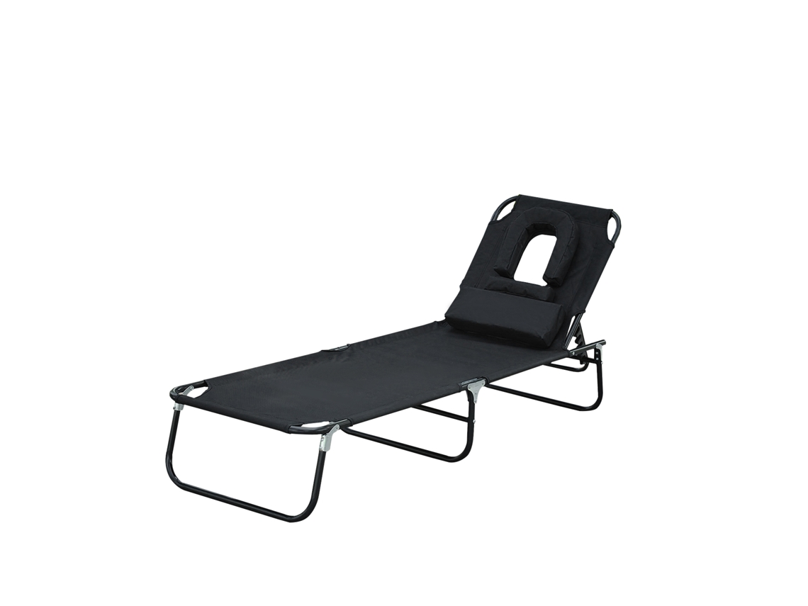 Tumbona Jardín, Reposacabezas, Acero, 190x56x28cm, Negro