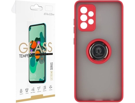 Funda y Protector de Cristal Samsung Galaxy A52 5G SKYHE Gel Bumper Ring Rojo