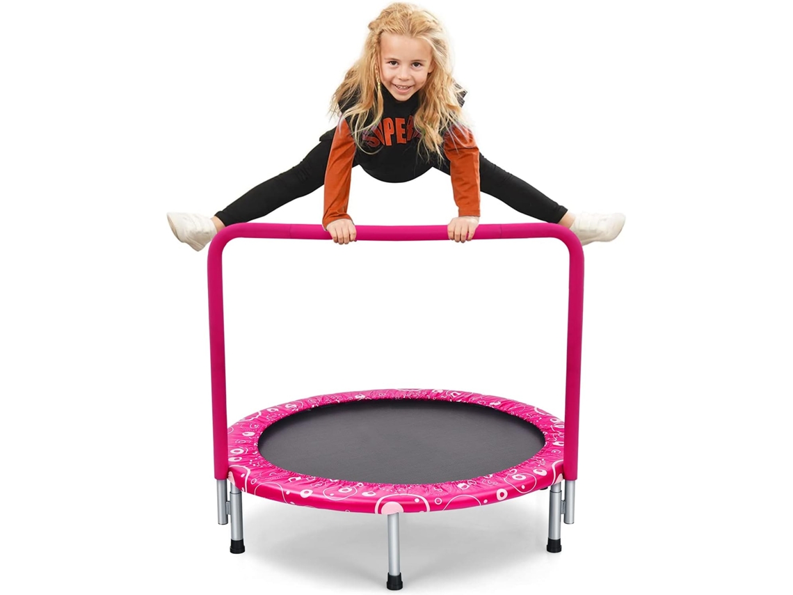 Cama Elástica 92 cm para Niños Tranpolín Plegable Capacidad 150 kg con Cobertura Acolchada de Seguridad (Rosa) COSTWAY