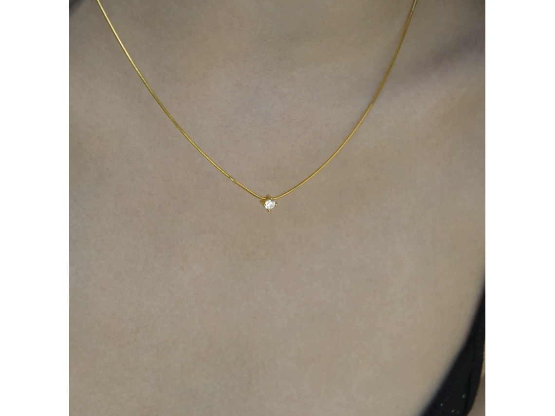 (dorado) Lágrima De Sirena, Plata Pura S925, Diamante Único De Zirconio 4 Mm Con Brillo Excepcional, Collar