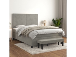 Cama Box Spring Con Colchón Terciopelo Gris Claro 140x190 Cm