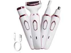 Afeitadora eléctrica para mujer, recortadora 4 en 1 con cabezales extraíbles para rostro, cuerpo, línea del bikini, nariz y cejas. Indolora y segura para el cuerpo.