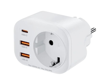 Toma 4X1 con Usb Gan 30W y Carga Rápida Tipo C 33W Blanco ¡ANTIMPACTO!