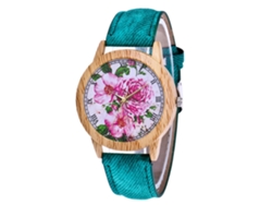Reloj De Pulsera De Aleación Con Correa De Lona, Estilo Floral Moderno, Hipoalergénico (verde)