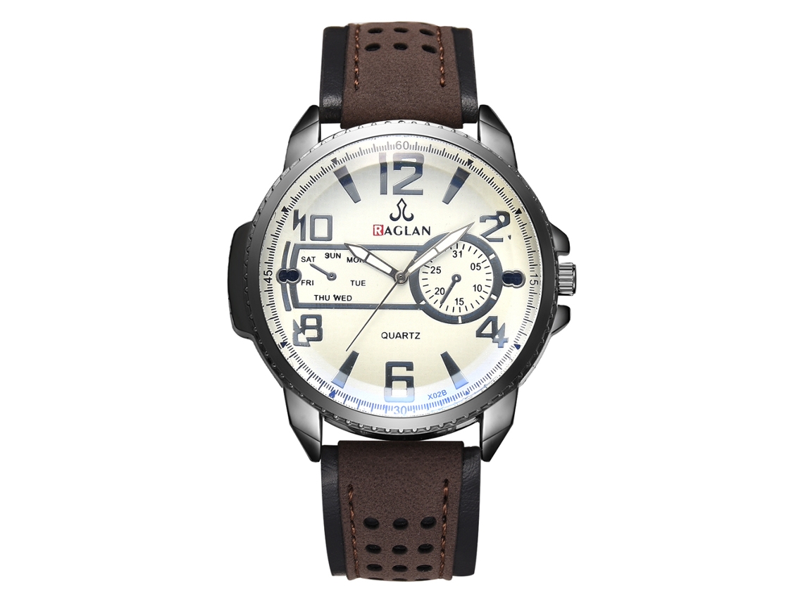 Reloj Analógico De Cuarzo Para Hombre Con Correa De Piel Sintética Marrón Oscuro.