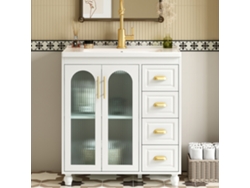Mueble de Baño con Lavabo Cerámico, 2 Puertas y 4 Cajones, Estilo Blanco (grifo no incluido)