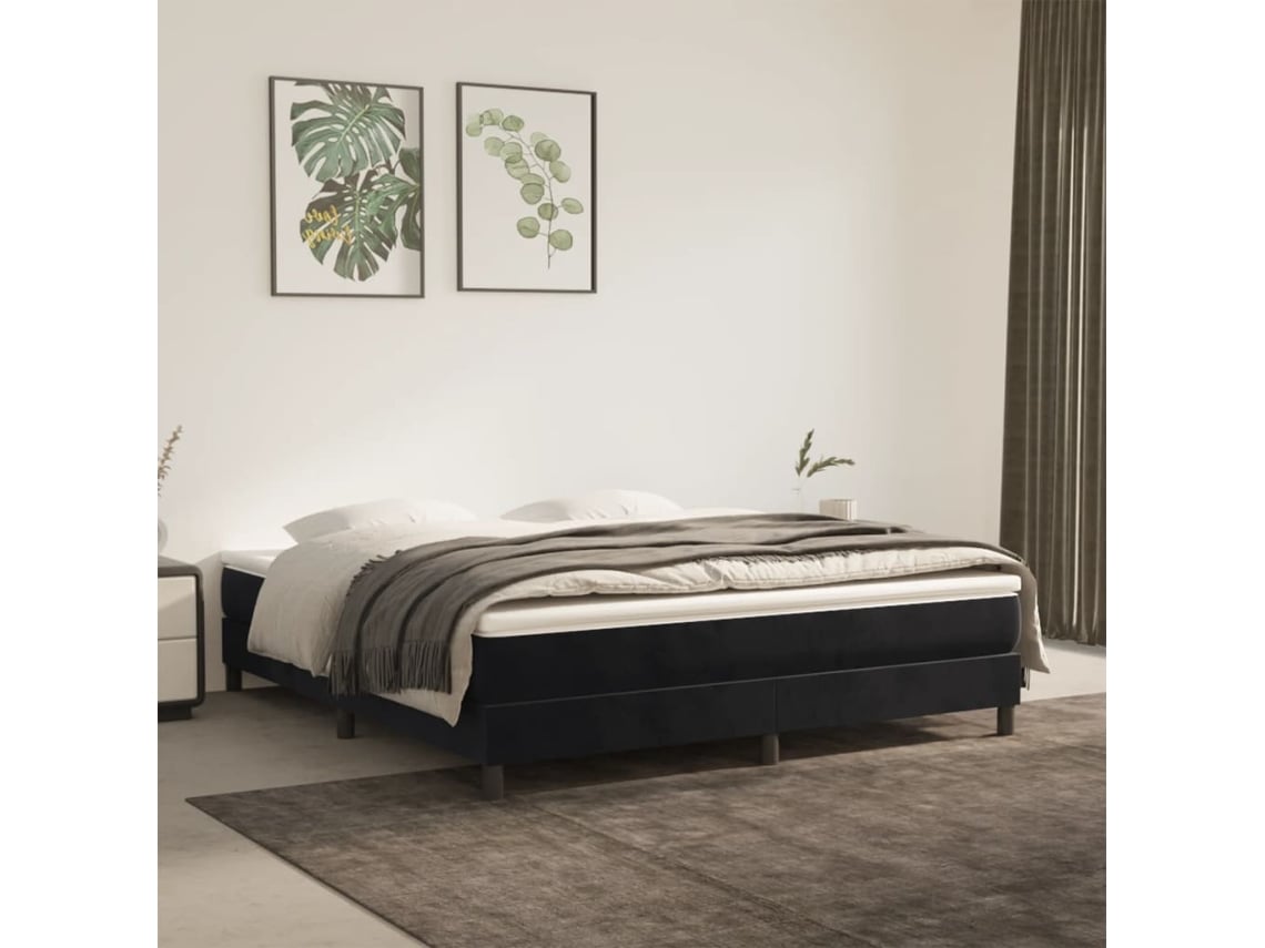 Estructura De Cama Sin Colchón Terciopelo Negro 180x200 Cm