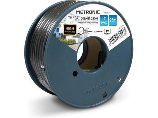 Cable de Antena METRONIC (Coaxial - 25 m - Negro)