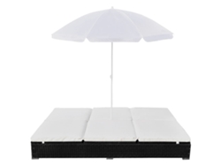 Tumbona | Tumbona De Exterior | Silla Cama Con Sombrilla Ratán Sintético Negra Wsd102548