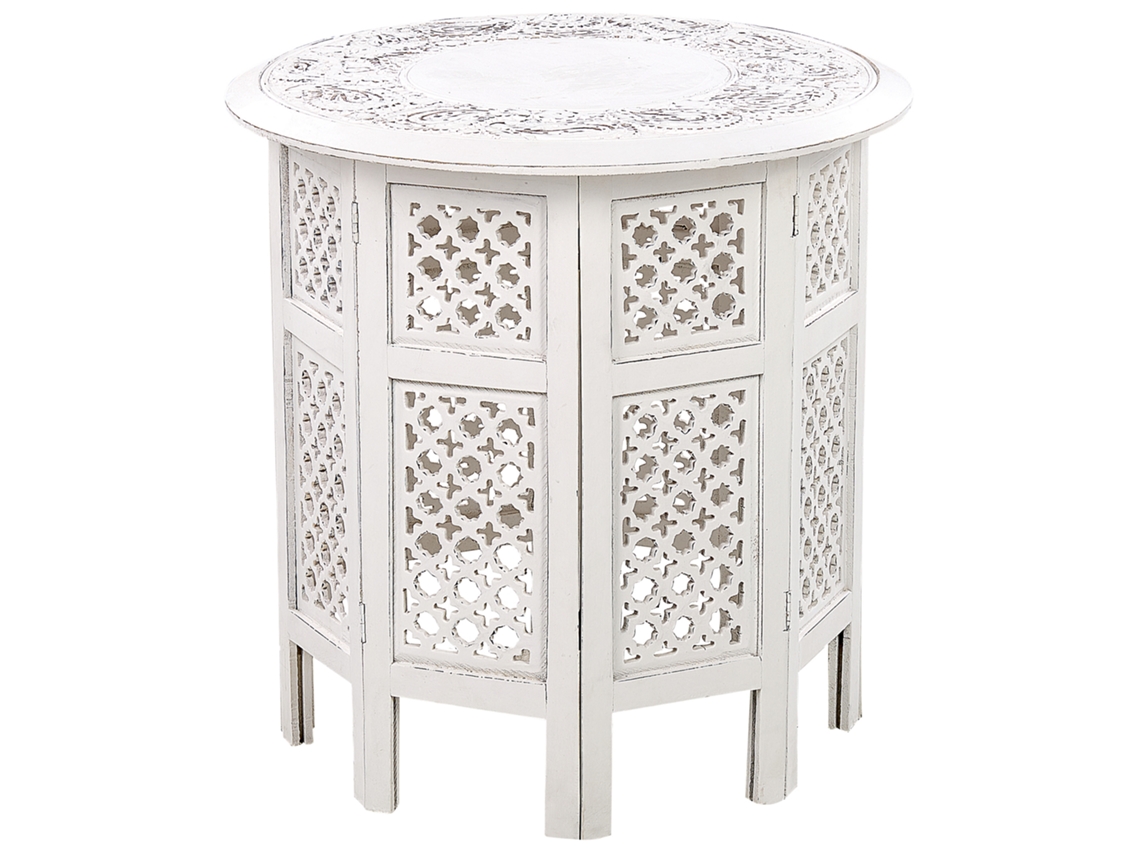 Mesa de centro de diseño oriental BELIANI Elara de Madera de mango Blanco 53x53x53