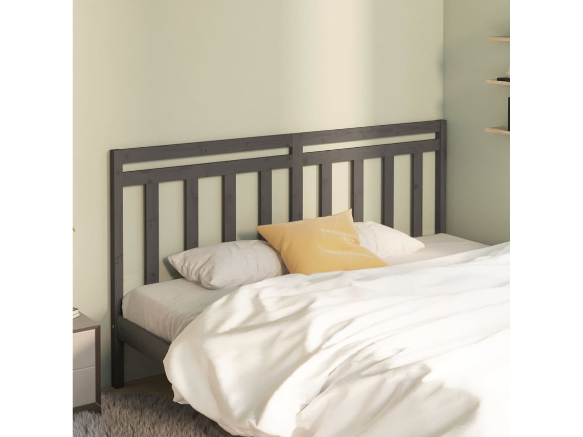 Cabecero De Cama Madera Maciza De Pino Gris 206x4x100 Cm
