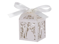 100 Lujosas Cajas De Dulces Para Bodas De Pareja Con Detalles Láser Y Cinta Blanca.