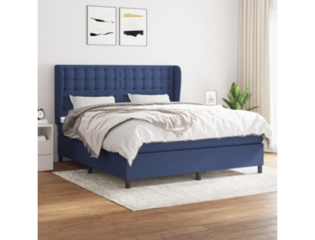 vidaXL Cama con somier y colchón 180x200 cm tela azul