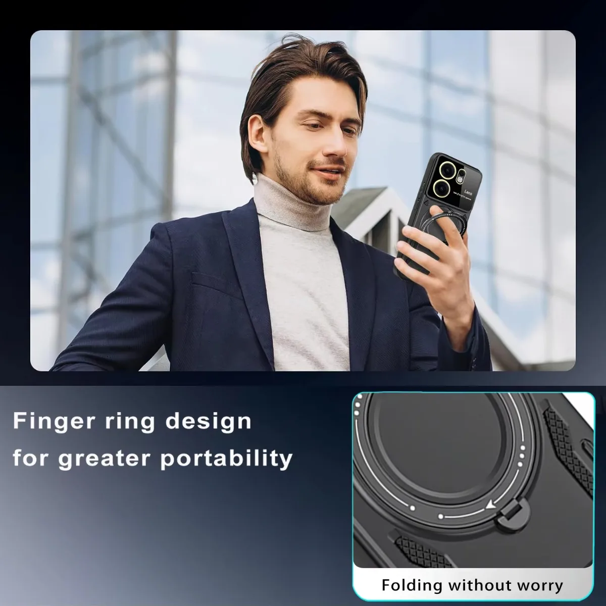 (negro, Oppo Reno14) Funda Para Teléfono Con Soporte Magnético De Anillo De 360° Con Protección Para La Cámara Y Protección Contra Caídas.