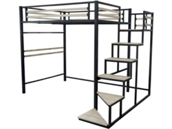 Cama alta de metal con escalera Lena 140 x 200 cm, color negro, Habitat Et Jardin