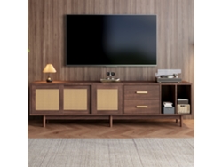 Mueble Para Tv, 190x40x52 Cm, En Mdf Con Efecto De Ratán Marrón, Cajones, 6 Patas, Soporta Hasta 75 Pulgadas