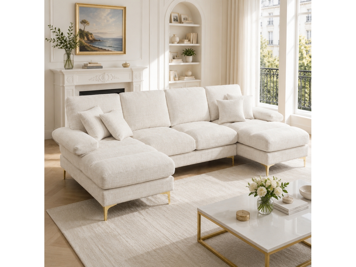 Sofá Modular De Chenilla, En Forma De U, Con 2 Asientos Reclinables, Para Sala De Estar.