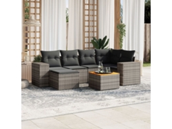 Conjunto de sofá de jardín de 7 piezas con cojines, mimbre gris, DKD Home Decor