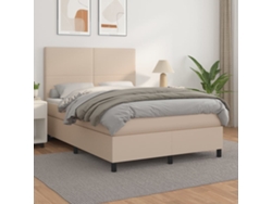 Cama Box Spring Con Colchón Cuero Sintético Capuchino 140x190cm