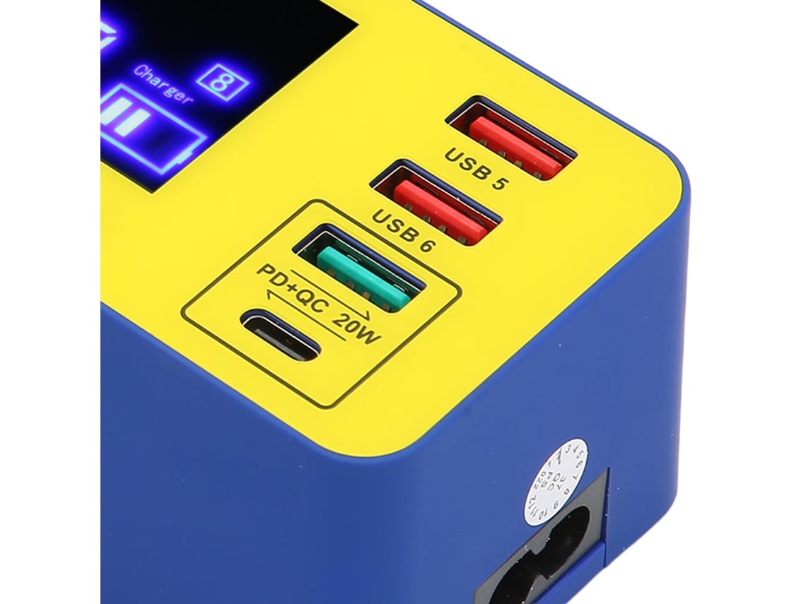 Hub Usb De Carga Rápida De 8 Puertos Y 40 W Con Pantalla Lcd, Doble Voltaje, Enchufe Británico.