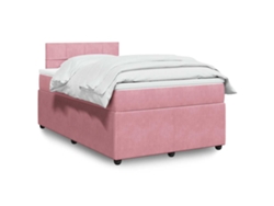 Cama Box Spring Con Colchón Terciopelo Rosa 120x190 Cm
