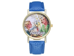 Reloj De Cuarzo Analógico Para Mujer Con Correa De Pu, Dial Cartoon, Regalo De Amor (azul Real)