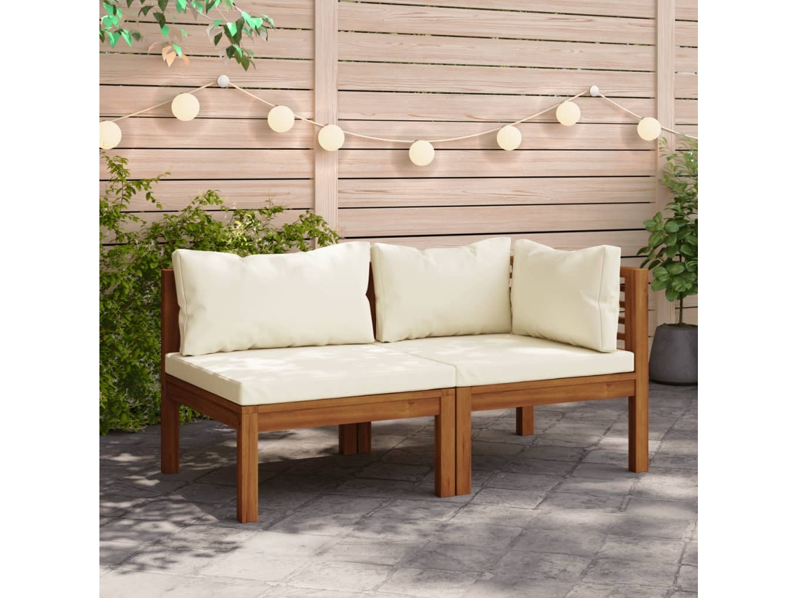 Conjunto de sofá de 2 piezas con cojines en madera maciza de acacia color blanco crema Wsd711700 Lovely Home