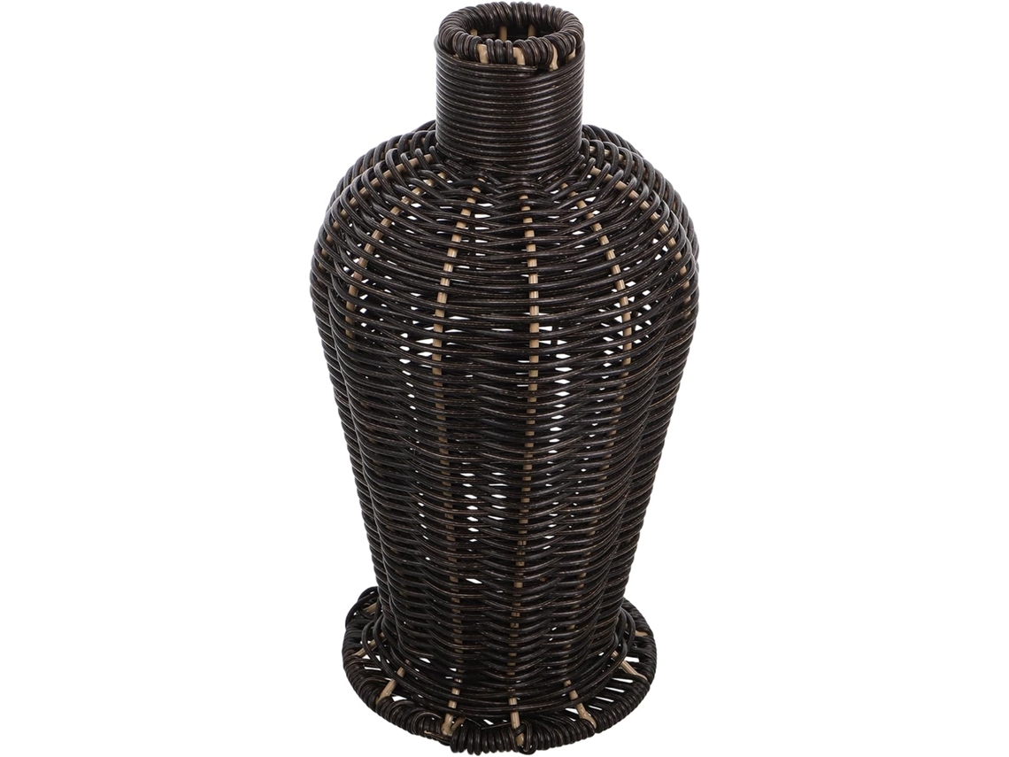 Jarrón Decorativo De Plástico Negro Con Imitación De Ratán, 1 Pieza, Para Flores Secas Y Frescas, Contenedor.