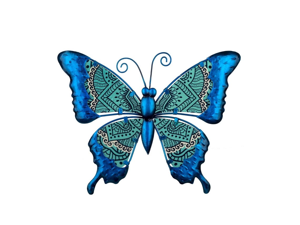 Figura de Animal Azul de Metal y Cristal 24*1*31cm Figura Mariposa