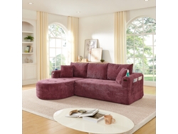 Sofá esquinero en L 3 plazas - cloud couch, sin montaje, portavasos inox, lino transpirable, bolsillos laterales - rojo granate