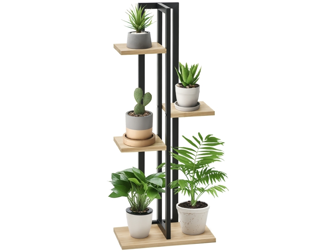 BAGOLY Macetero de madera estilo industrial con 4 alturas diferentes (45 x 25 x 110 cm)