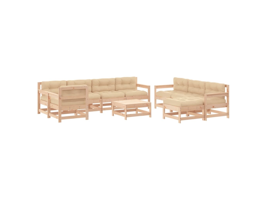 Maison Exclusive - Juego De Muebles De Jardín 10 Piezas Y Cojines Madera Maciza