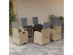 Juego de comedor de jardín de 7 piezas con cojines, mimbre beige mixto, DKD Home Decor