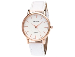 Reloj De Pulsera De Acero Fashion Con Correa Pu Analógico De Cuarzo Redondo (blanco)