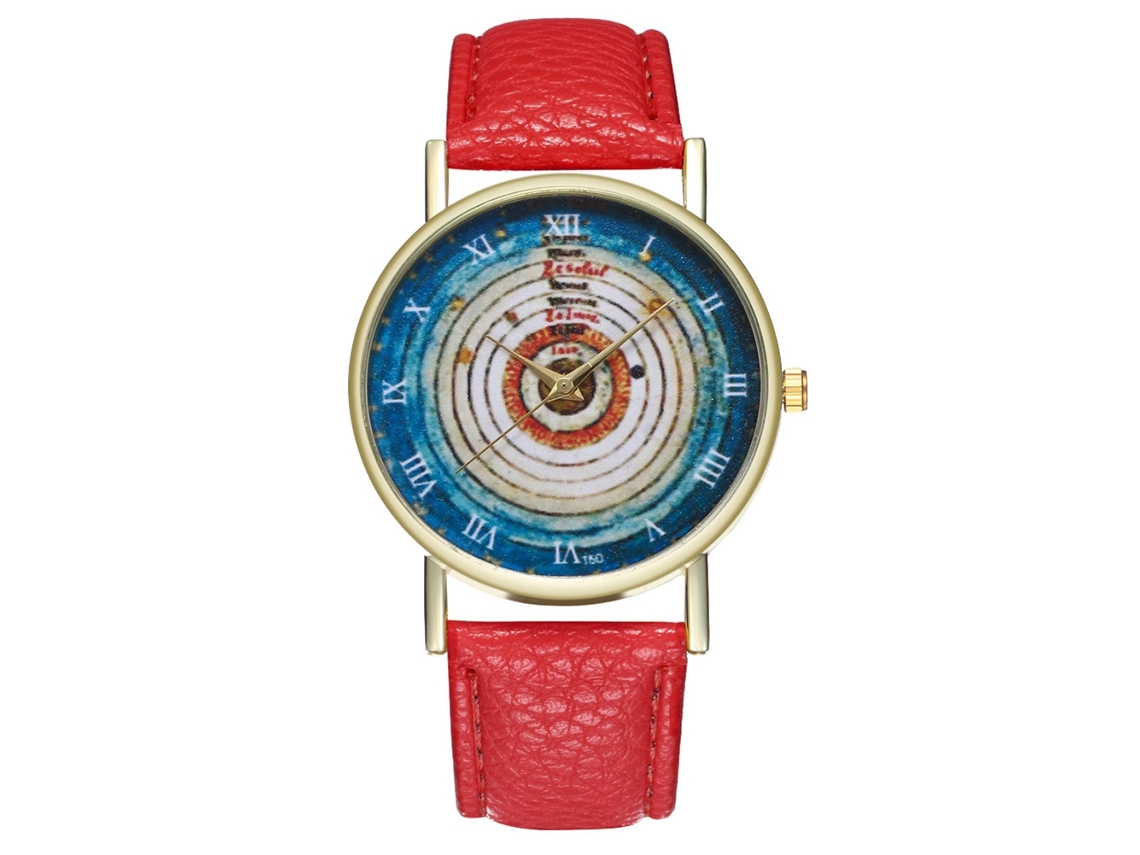 Reloj De Pulsera De Cuero Para Parejas Con Esfera Redonda Y Movimiento De Cuarzo (rojo)