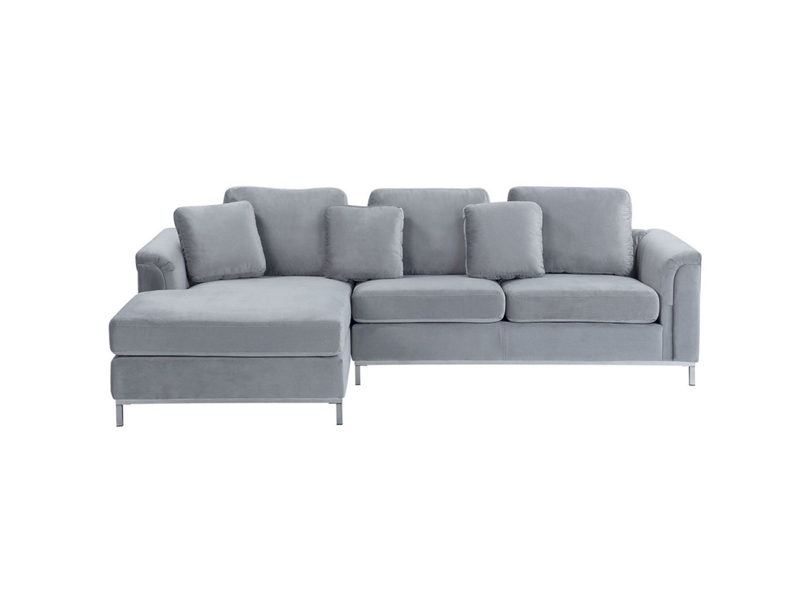 Sofá de esquina derecha BELIANI Oslo de Terciopelo Gris 270x151x64