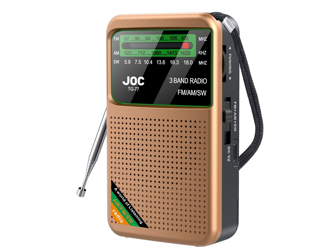 Radio portátil de bolsillo con FM/AM/SW, altavoz incorporado, batería recargable tipo CE, ideal para emergencias. Viewleaf