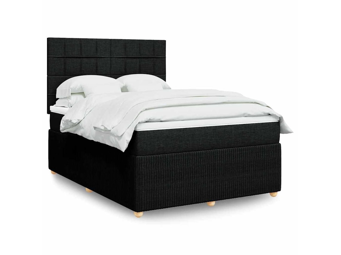 Cama Box Spring Con Colchón Tela Negro 160x200 Cm