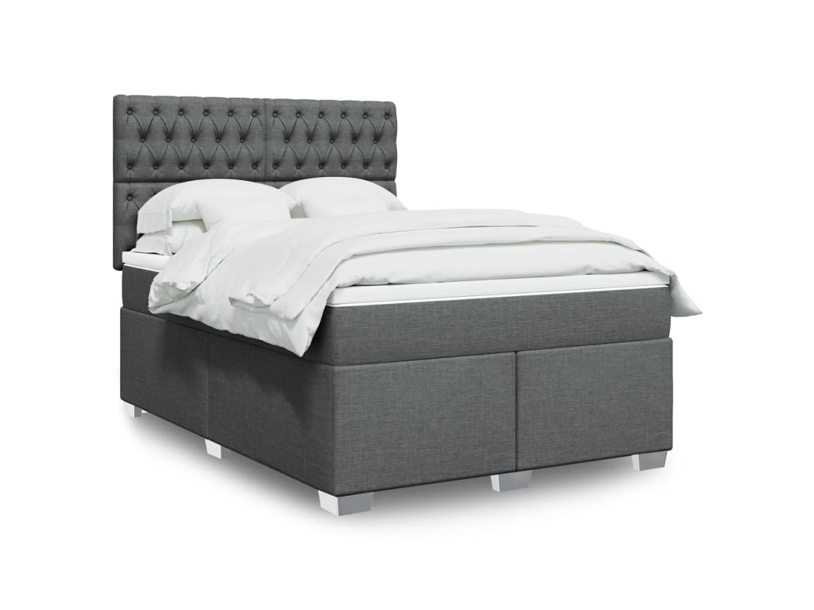Cama Box Spring Con Colchón Tela Gris Oscuro 140x190 Cm