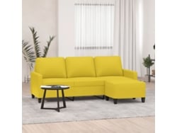 Sofá De 3 Plazas Con Taburete De Tela Amarillo Claro 180 Cm