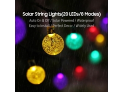 Luces solares para fiestas, 20 LED, 8 modos, resistentes al agua, para jardín y decoración del hogar.