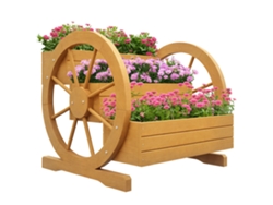 Huerto Elevado 3 Niveles Diseño Rueda Carro Madera Natural 62x61x57 Cm
