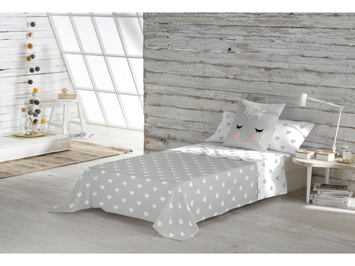 Sábana Encimera Con Funda De Almohada Cama 105 Algodón Extra Suave Fabricado En España Corazones COOL KIDS